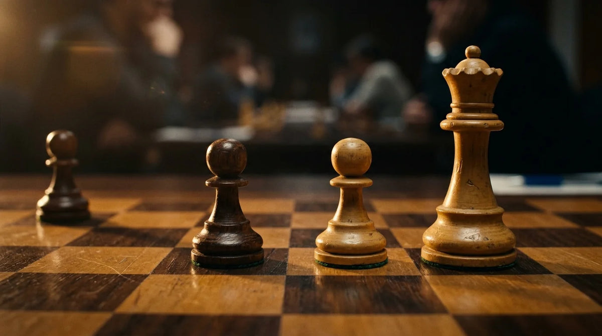 Cinematic 35mm photograph of Sicilian Defense Najdorf pawn structure on a wooden tournament chessboard with weighted wooden pieces