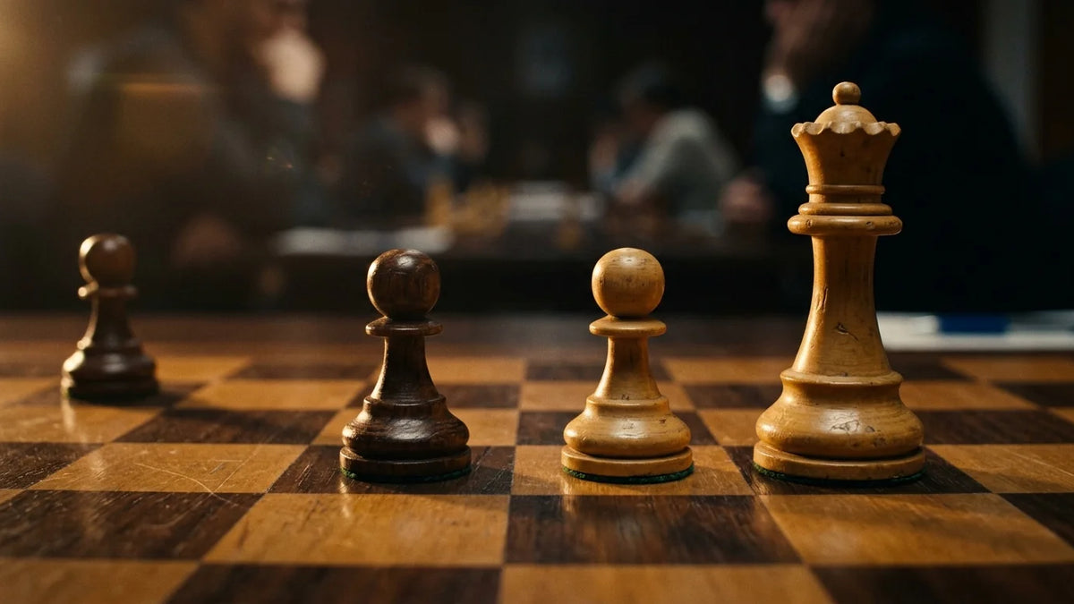 Cinematic 35mm photograph of Sicilian Defense Najdorf pawn structure on a wooden tournament chessboard with weighted wooden pieces