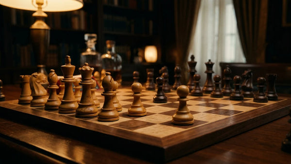 Cinematic 35mm photograph of King's Gambit f4 pawn advance on a luxury handcrafted tournament chessboard