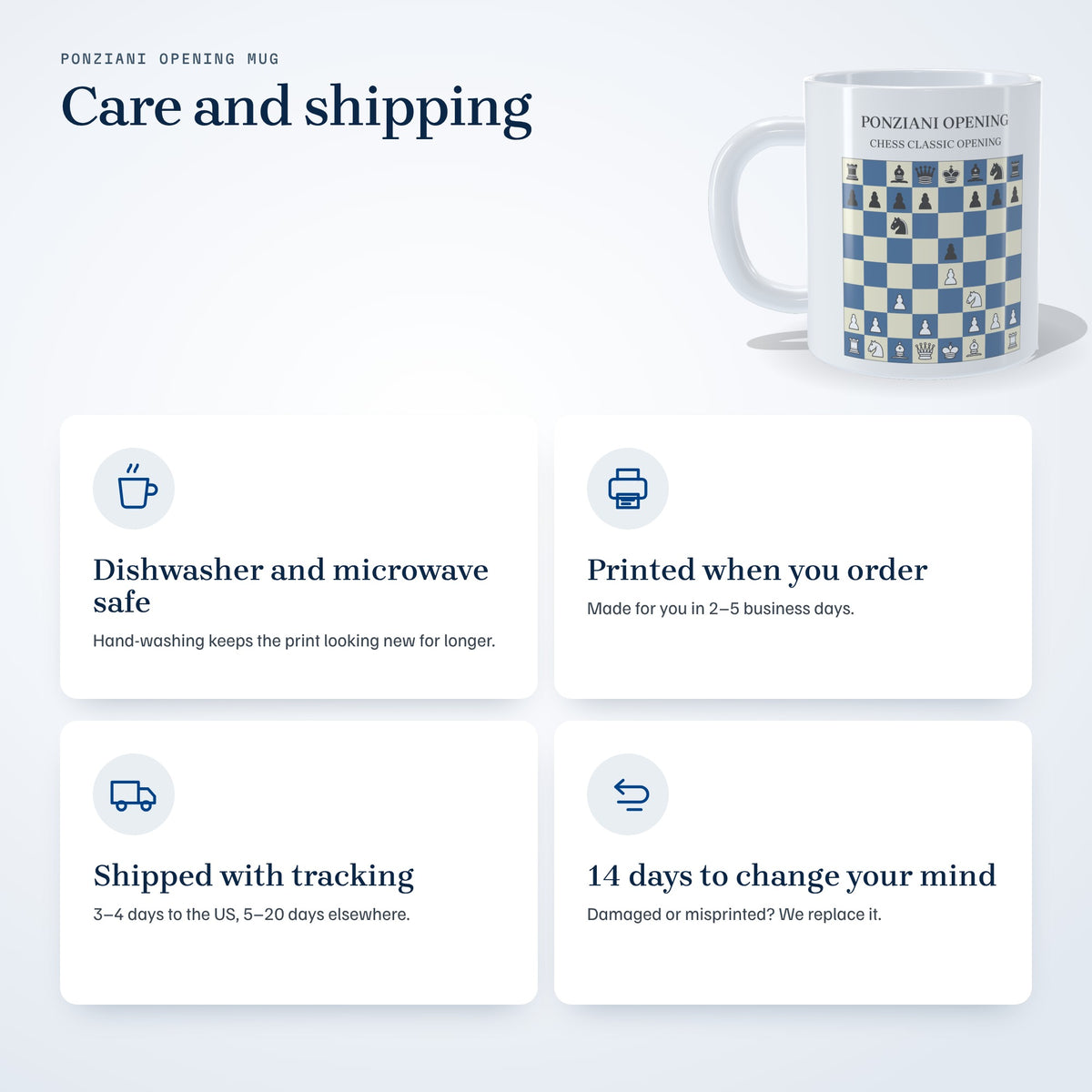 Ponziani Opening mug care and shipping: dishwasher and microwave safe, printed in 2-5 business days, tracked shipping, 14 days to return
