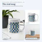 Real photos of the Sicilian Defense: Hyper-Accelerated Dragon mug: front, on a desk and in a kitchen