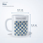 Size of the Vienna Gambit mug: 9.8 cm (3.85 in) tall, 8.5 cm (3.35 in) wide, 11 oz