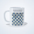 Ponziani Opening chess mug: studio photo of the 11 oz white ceramic mug with the opening printed on it