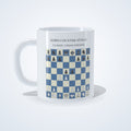 Albin Countergambit chess mug: studio photo of the 11 oz white ceramic mug with the opening printed on it