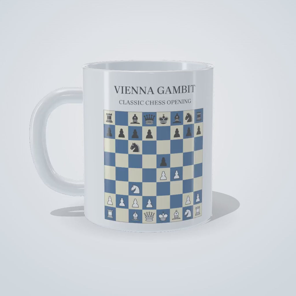 Video: 360-degree view of the Vienna Gambit chess mug, printed on both sides