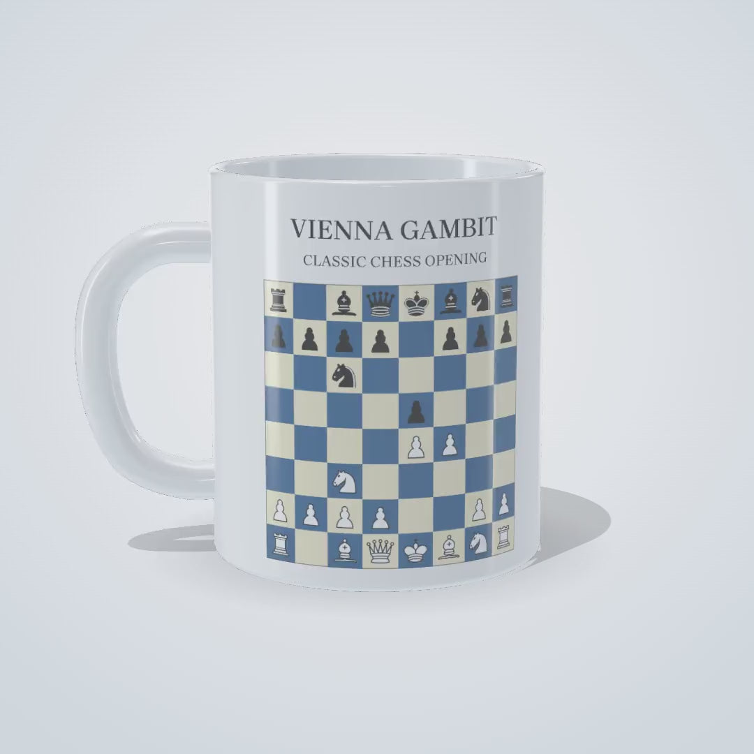 Video: 360-degree view of the Vienna Gambit chess mug, printed on both sides